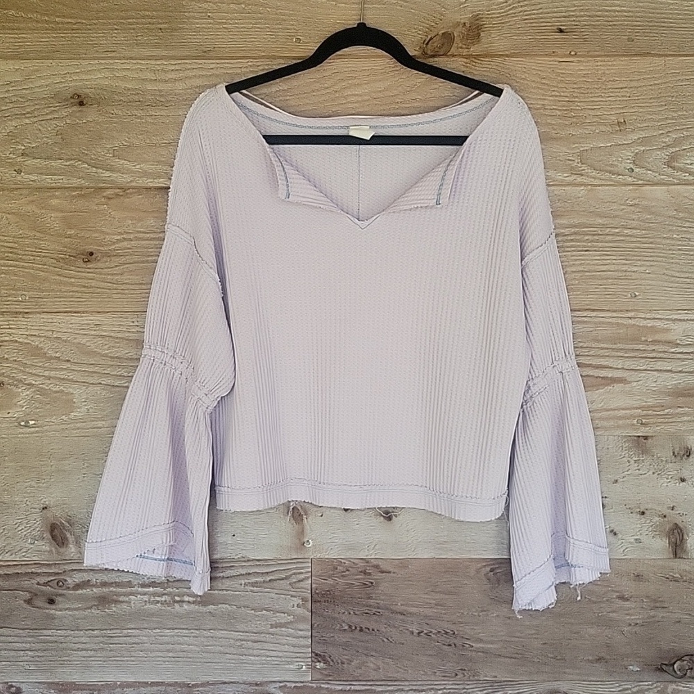 Free People Size XSmall Lavender Dahlia Thermal Bell Sleeve Top